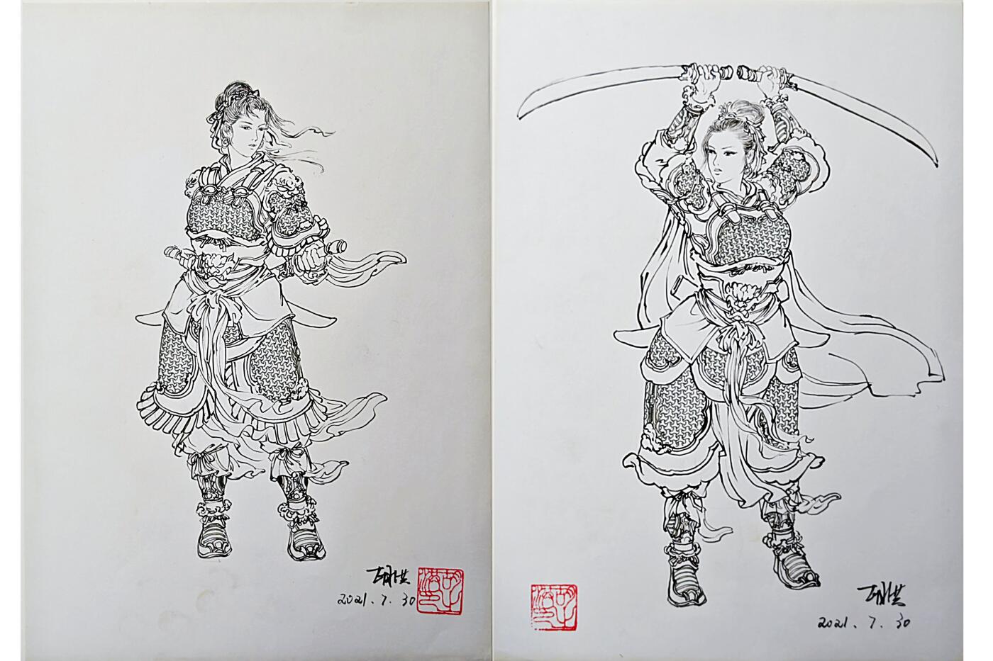 白泽拍卖卡牌手绘专场第30期（白金之夜 跨年大拍） 2021 胡洪手绘画 2张 扈三娘 A4 胡洪亲签 钤印