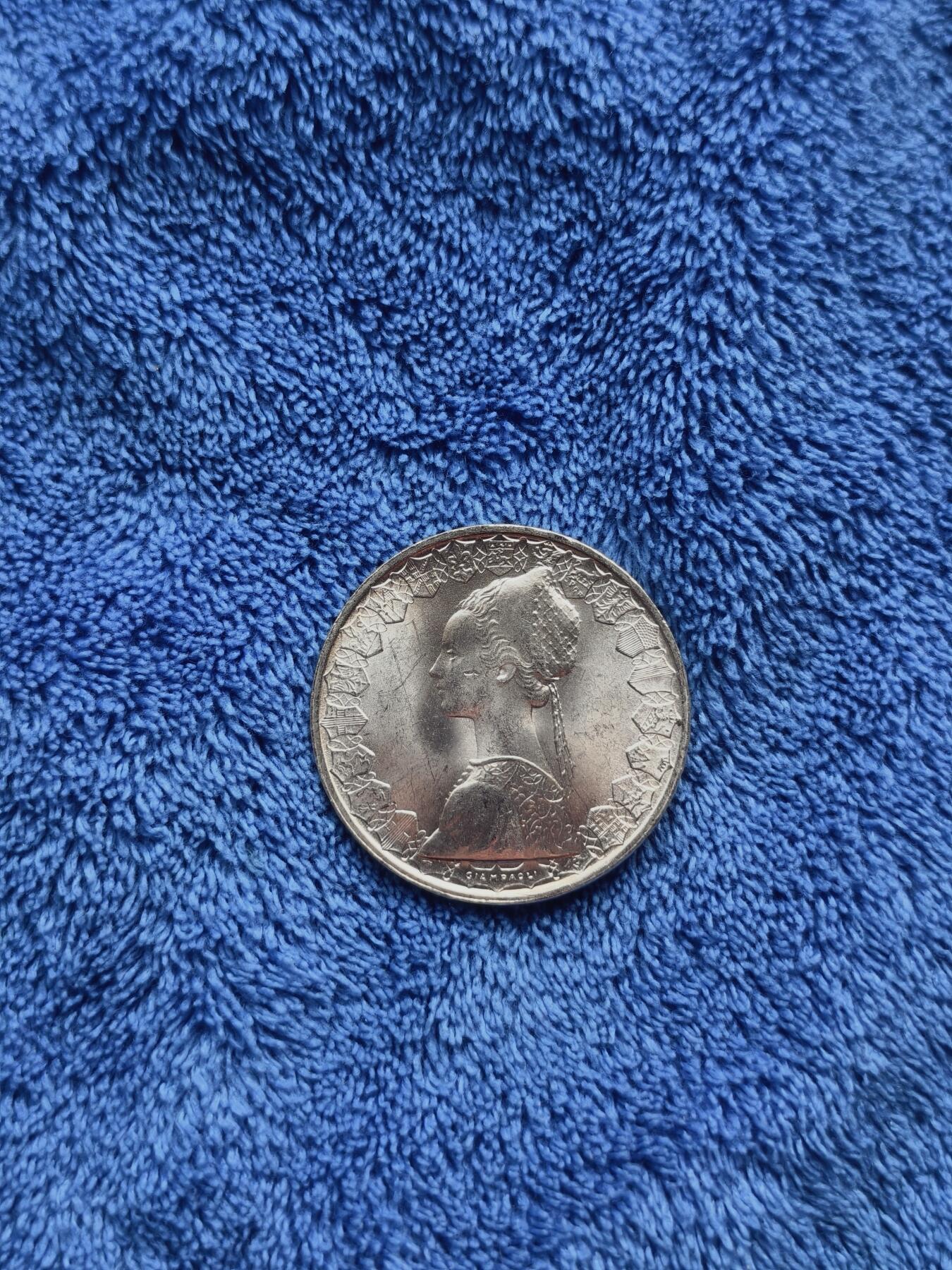 意大利帆船少女500里拉银币1958年首年版