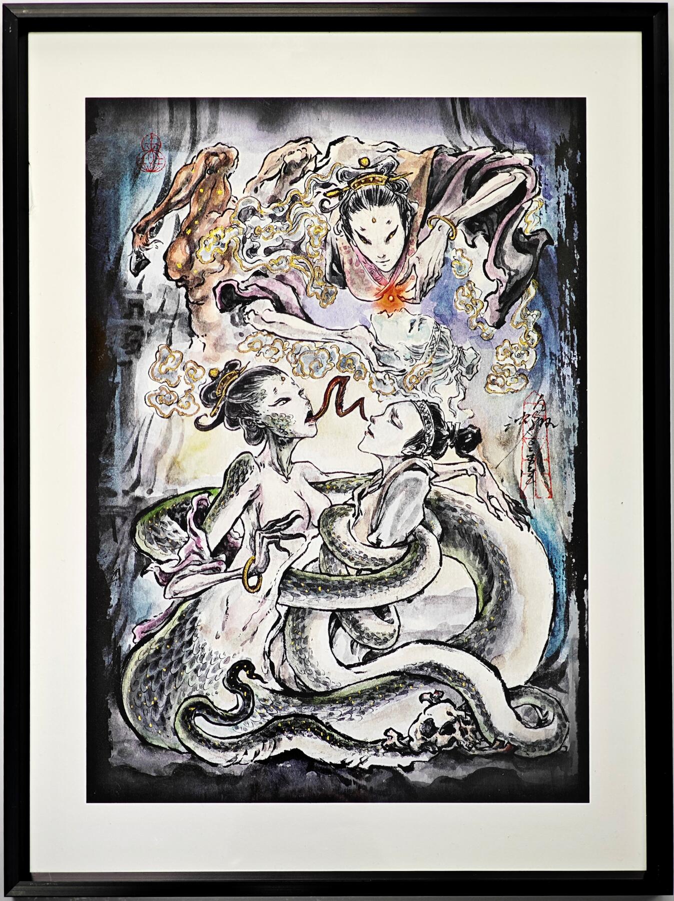 白泽拍卖卡牌手绘专场第30期（白金之夜 跨年大拍） 2025 启读文化 沈鑫限量微喷版画 聊斋 花姑子  尺寸：26.5cm*36cm 已装裱 +收藏证书 描金