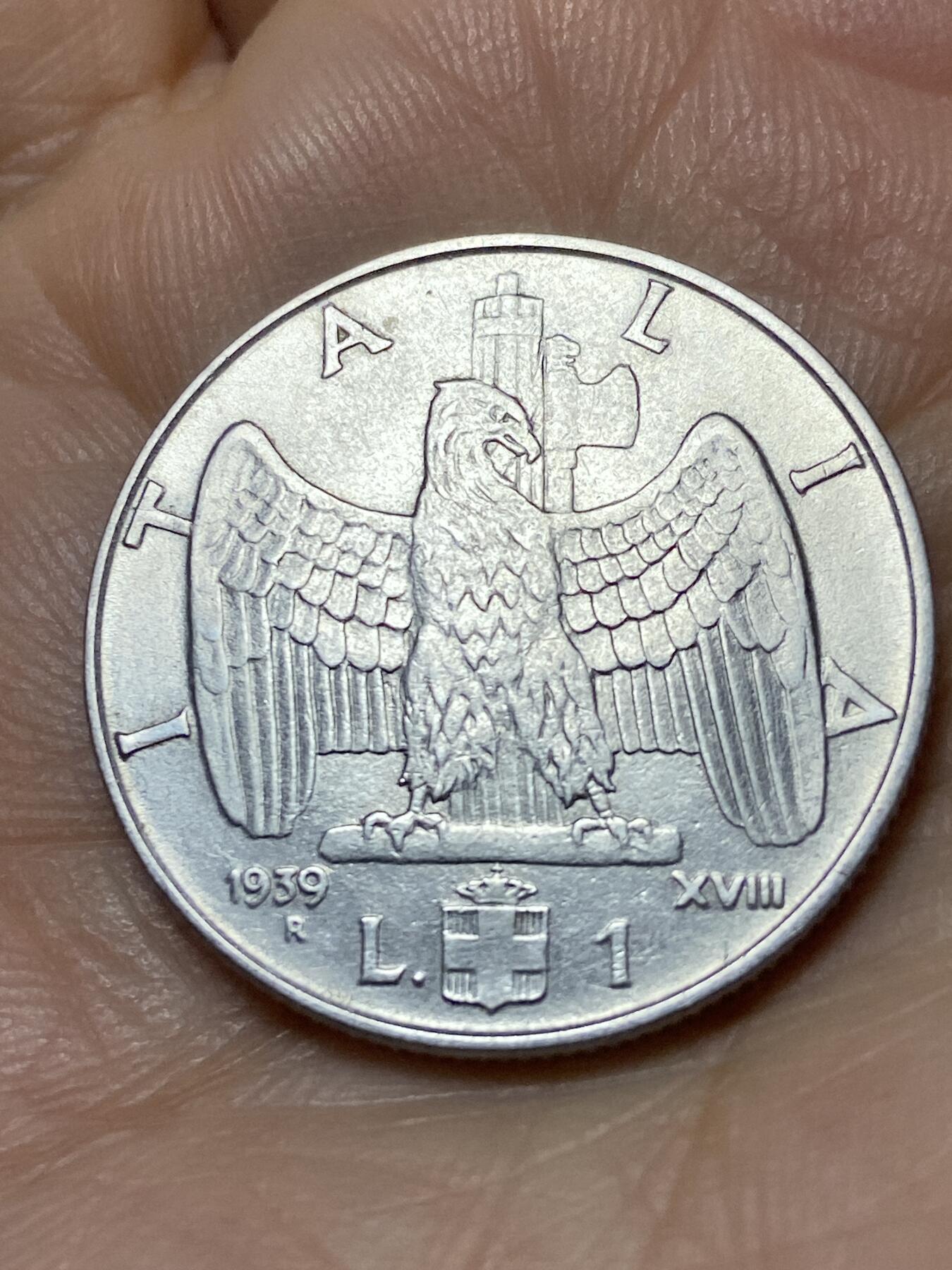 2025年第一百三十九场(总第一百六十五场）外国好品散币场(免佣金) 意大利王国1939年1里拉(维托里奥·埃马努埃莱三世第四套，有磁版)