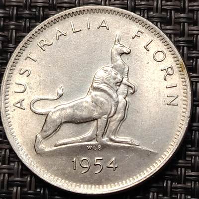 布加迪🐬～世界钱币(上海)🌾第 267 期 /  各国套币和散币 - 澳大利亚🇦🇺 1954年 1弗洛林银币 11.2g/28.5mm 女王访问澳大利亚纪念币