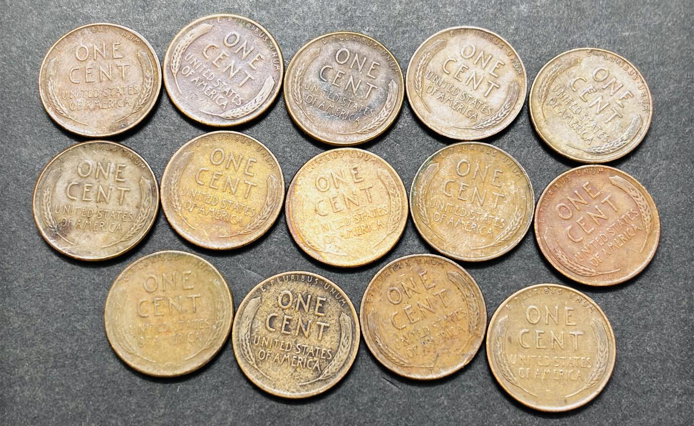 文馨钱币收藏第 286 场，圣诞节专场【 长期接收代拍品低至 0 佣金】 好品早期美国林肯麦穗一分铜币，各年份，各厂 14 枚