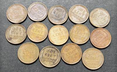 文馨钱币收藏第 286 场，圣诞节专场【 长期接收代拍品低至 0 佣金】 - 好品早期美国林肯麦穗一分铜币，各年份，各厂 14 枚