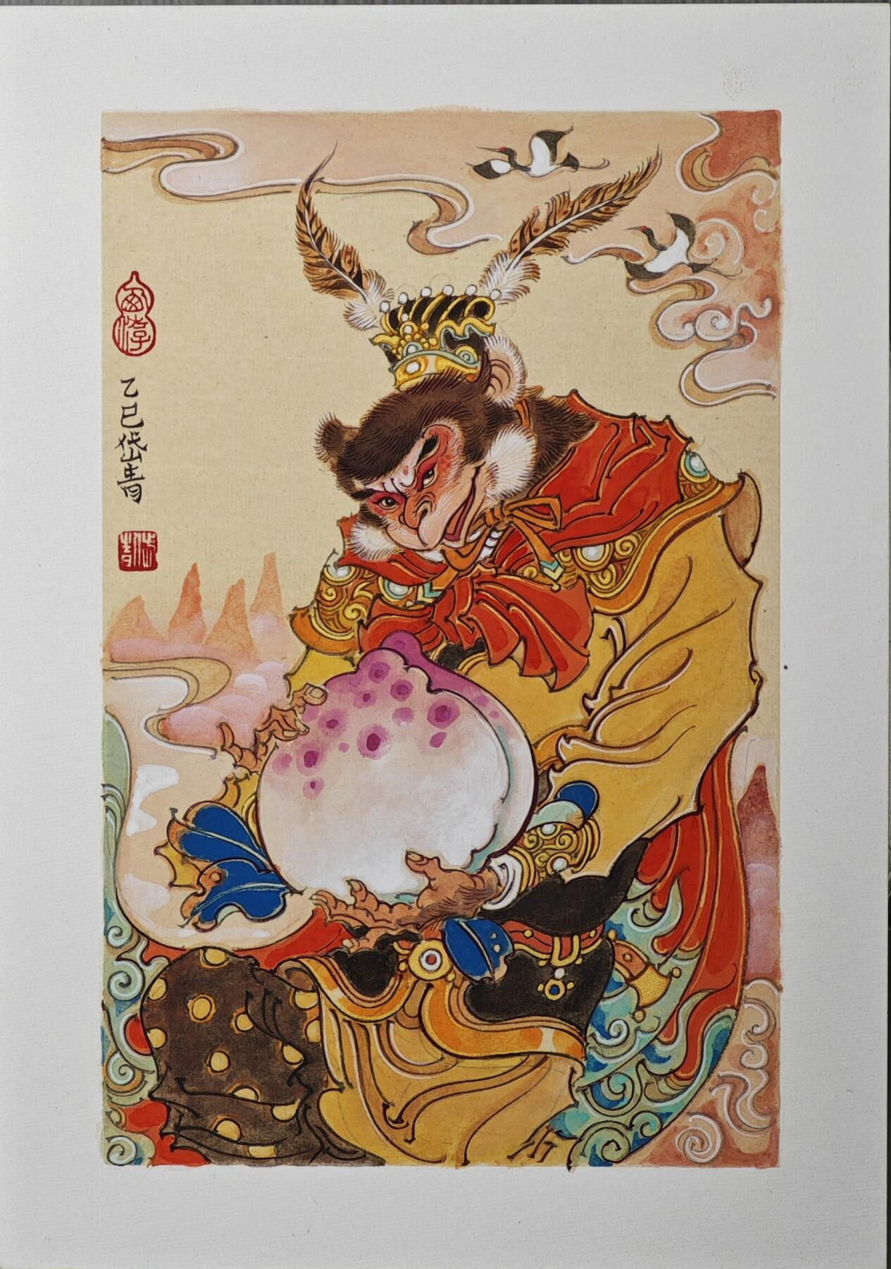 白泽拍卖卡牌手绘专场第30期（白金之夜 跨年大拍） 2025 陈岱青手绘画 大圣偷桃 尺寸：内15.9cm*25cm 外21cm*29.8cm  陈岱青亲签