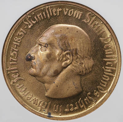 修遠堂世界钱币第九十八期 - NGC MS63 1923年德国紧急时期威斯特法伦5000万马克铜鎏金大马币