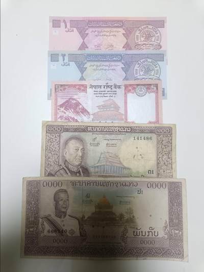 【20251225】非全新纸币和硬币第317场 - 亚洲国家5张纸币，有针孔