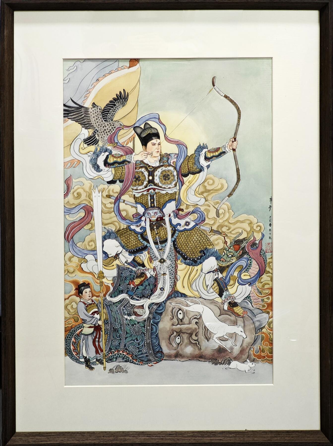 白泽拍卖卡牌手绘专场第30期（白金之夜 跨年大拍） 2025 非严手绘画 二郎神杨戬 已装裱 尺寸：内33.5cm*53.5cm 外53.5cm*73cm 非严亲签