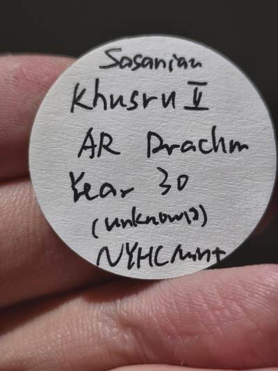 萨珊波斯1德拉克马银币，造于库斯劳二世执政时期，NYHC厂，纪年为30年，极美好品，买到就是赚到