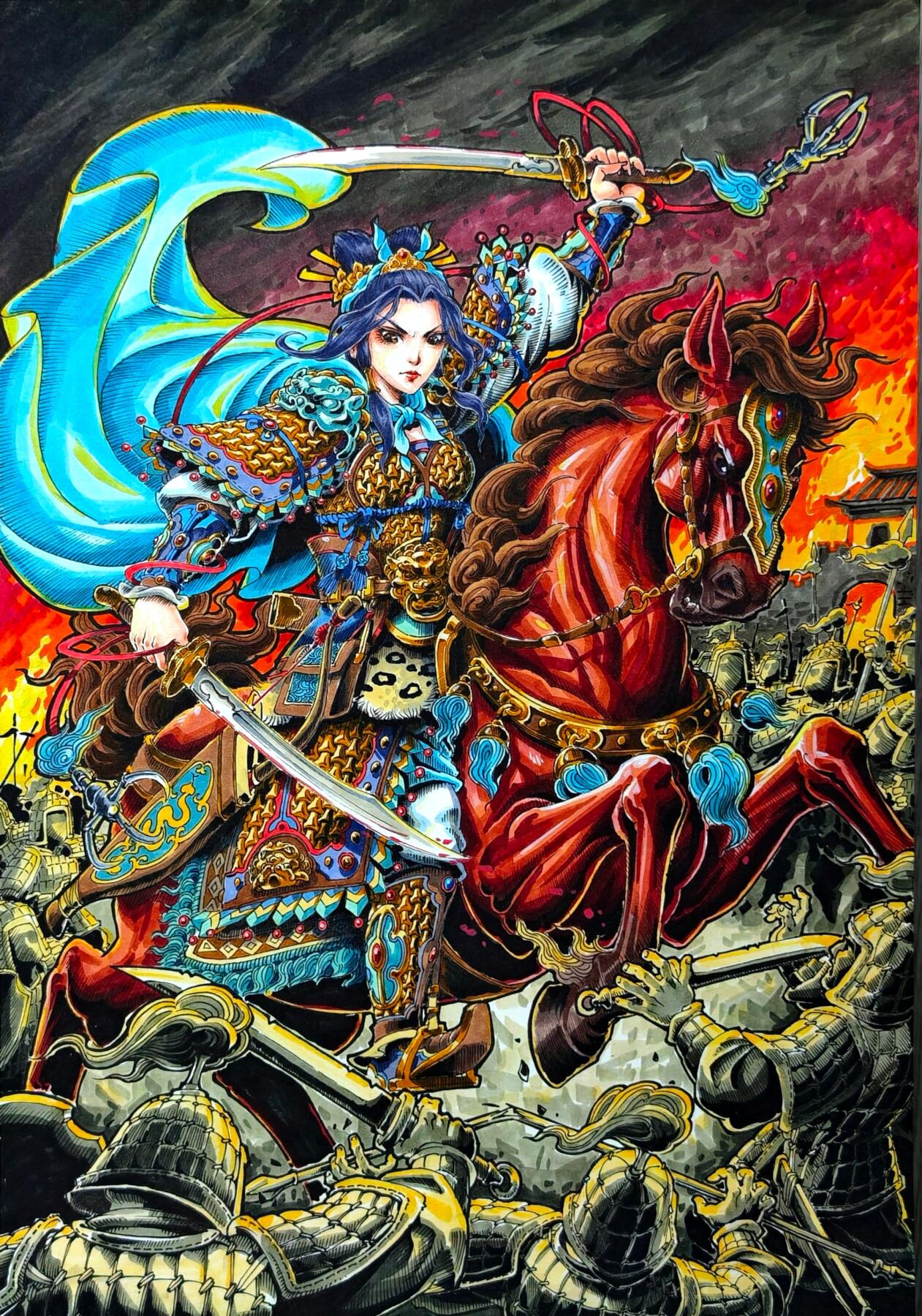 白泽拍卖卡牌手绘专场第30期（白金之夜 跨年大拍） 2025 李尊奇手绘画 扈三娘 尺寸：27cm*38.8cm  李尊奇亲签