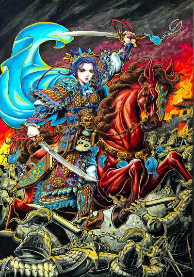 白泽拍卖卡牌手绘专场第30期（白金之夜 跨年大拍） - 2025 李尊奇手绘画 扈三娘 尺寸：27cm*38.8cm  李尊奇亲签