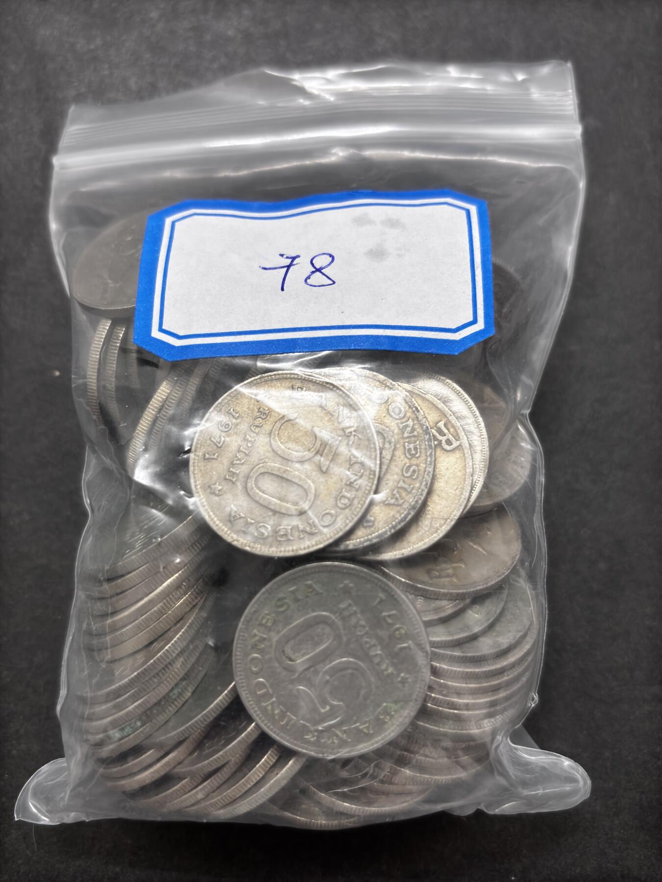 文馨钱币收藏第 286 场，圣诞节专场【 长期接收代拍品低至 0 佣金】 印度尼西亚 1971 年独年份 50 卢比 78 枚，原光好品很多