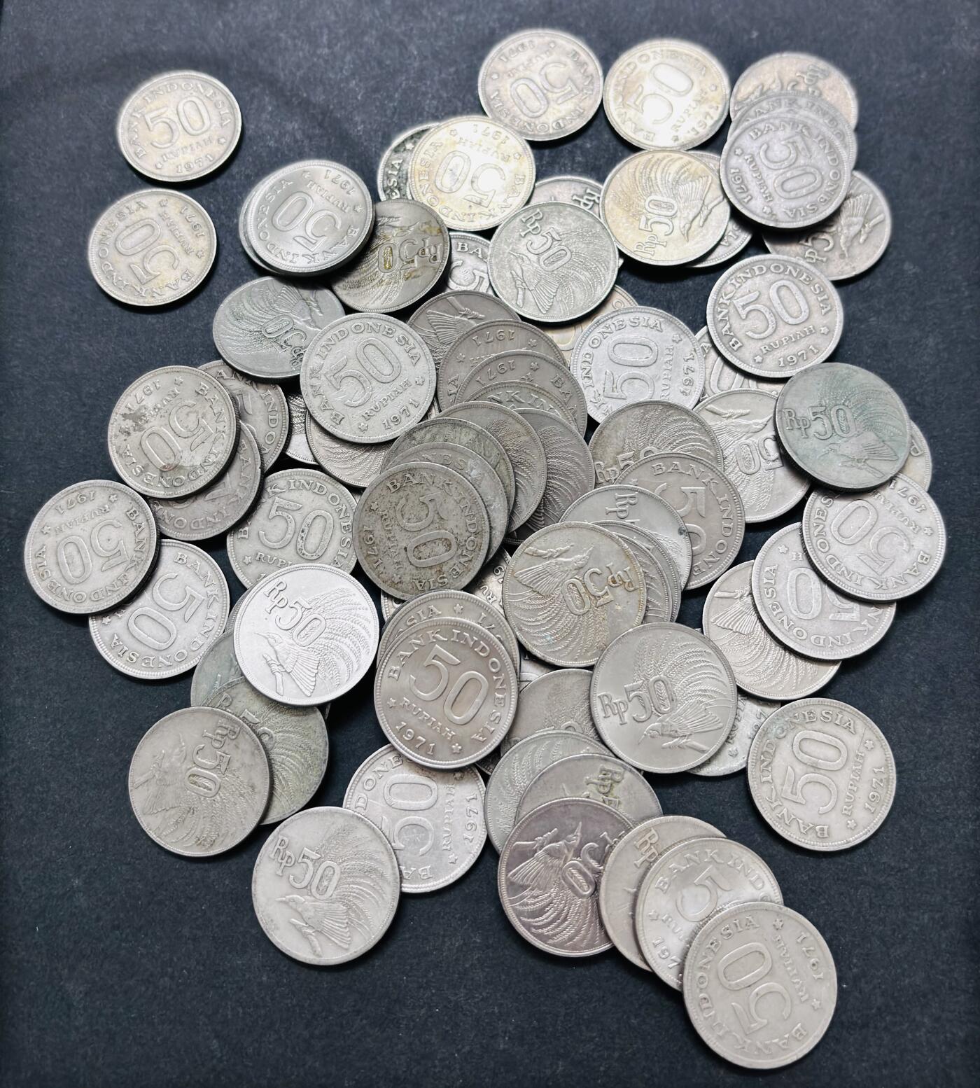 文馨钱币收藏第 286 场，圣诞节专场【 长期接收代拍品低至 0 佣金】 印度尼西亚 1971 年独年份 50 卢比 78 枚，原光好品很多