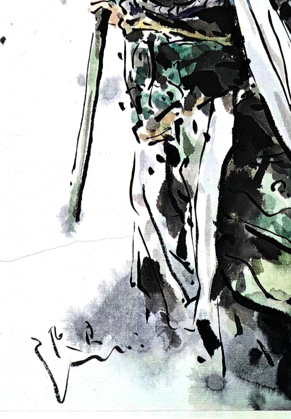 白泽拍卖卡牌手绘专场第30期（白金之夜 跨年大拍） 2025 迟迟手绘画 北方多闻天王 尺寸：23.3cm*36.7cm  迟迟亲签