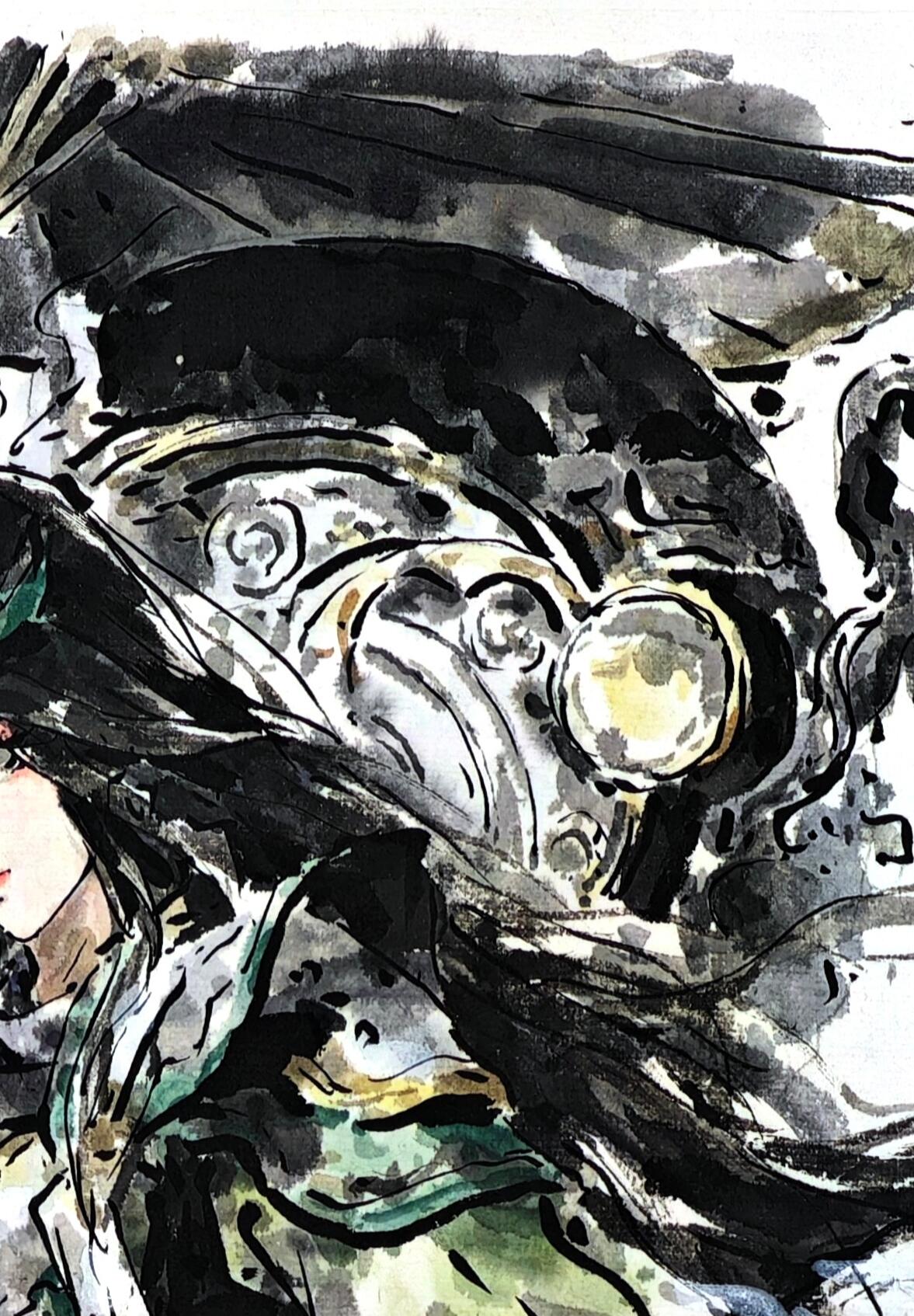 白泽拍卖卡牌手绘专场第30期（白金之夜 跨年大拍） 2025 迟迟手绘画 北方多闻天王 尺寸：23.3cm*36.7cm  迟迟亲签