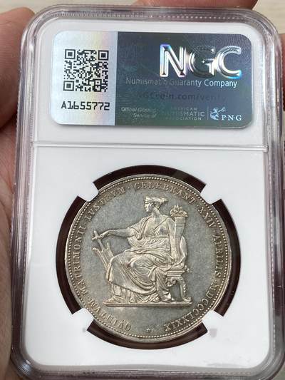 万国钱币拍卖第058期（万国新年大拍） NGC MS62 1879年奥地利佛朗茨一世与茜茜公主银婚纪念2福林银币 原味淡彩霜感十足