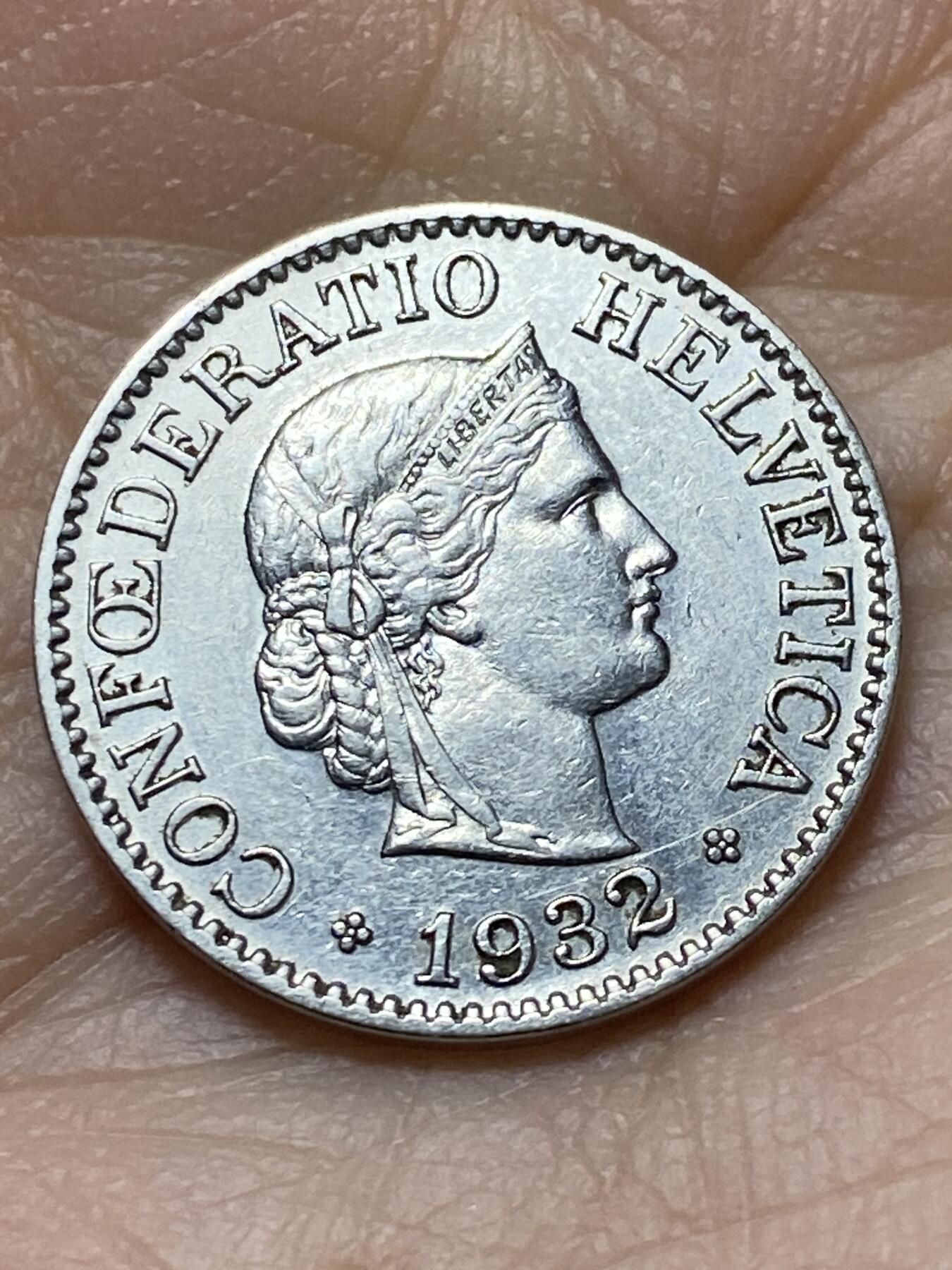 2025年第一百三十八场(总第一百六十四场）外国好品散币场(免佣金) 少见版本–瑞士🇨🇭1932年10拉彭(第四版首发年，纯镍材质版，B标伯尔尼造)