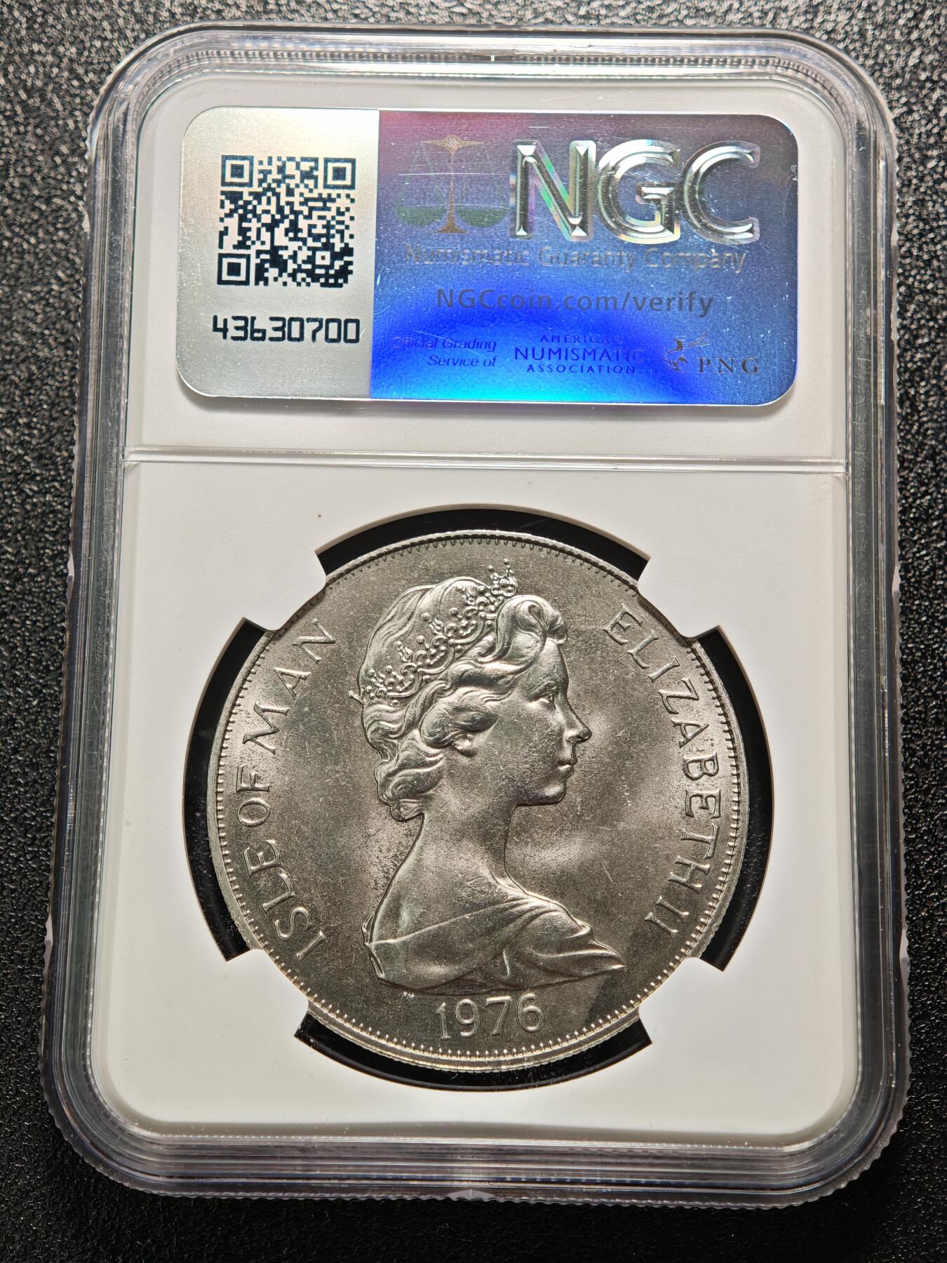 【德藏】世界币章拍卖第158期（拍品征集中~欢迎藏友联系） 1976年 马恩岛马牵引有轨电车百年纪念1克朗纪念镍币 NGC MS65 转光极强