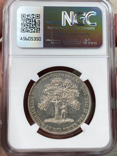 万国钱币拍卖第058期（万国新年大拍） NGC MS61 1865年德国汉诺威弗里斯兰橡树箴言泰勒 仅发行2000枚的联合泰勒大名誉品 高点状态锋利无比 类镜面喷砂质感