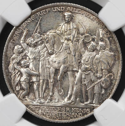 修遠堂世界钱币第九十八期 - NGC MS63 1913年普鲁士战胜拿破仑百年纪念2马克银币