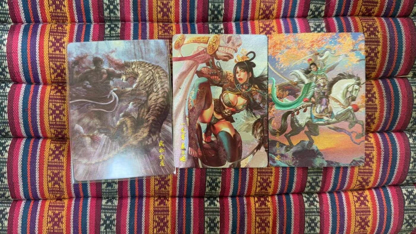 光影卡牌第27期，各家亲签，各家套卡，持续收拍品 燎原水浒特卡粗闪3张，黑暗王朝三娘＋独行正明三娘＋武松打虎