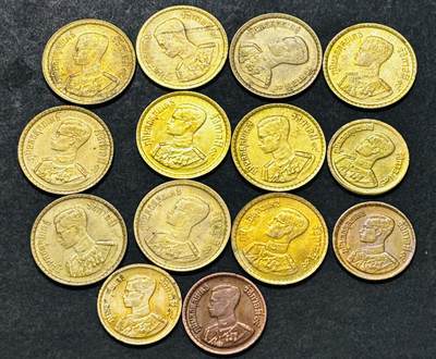 文馨钱币收藏第 286 场，圣诞节专场【 长期接收代拍品低至 0 佣金】 - 早期原光未流通状态泰国铜币一组 14 枚