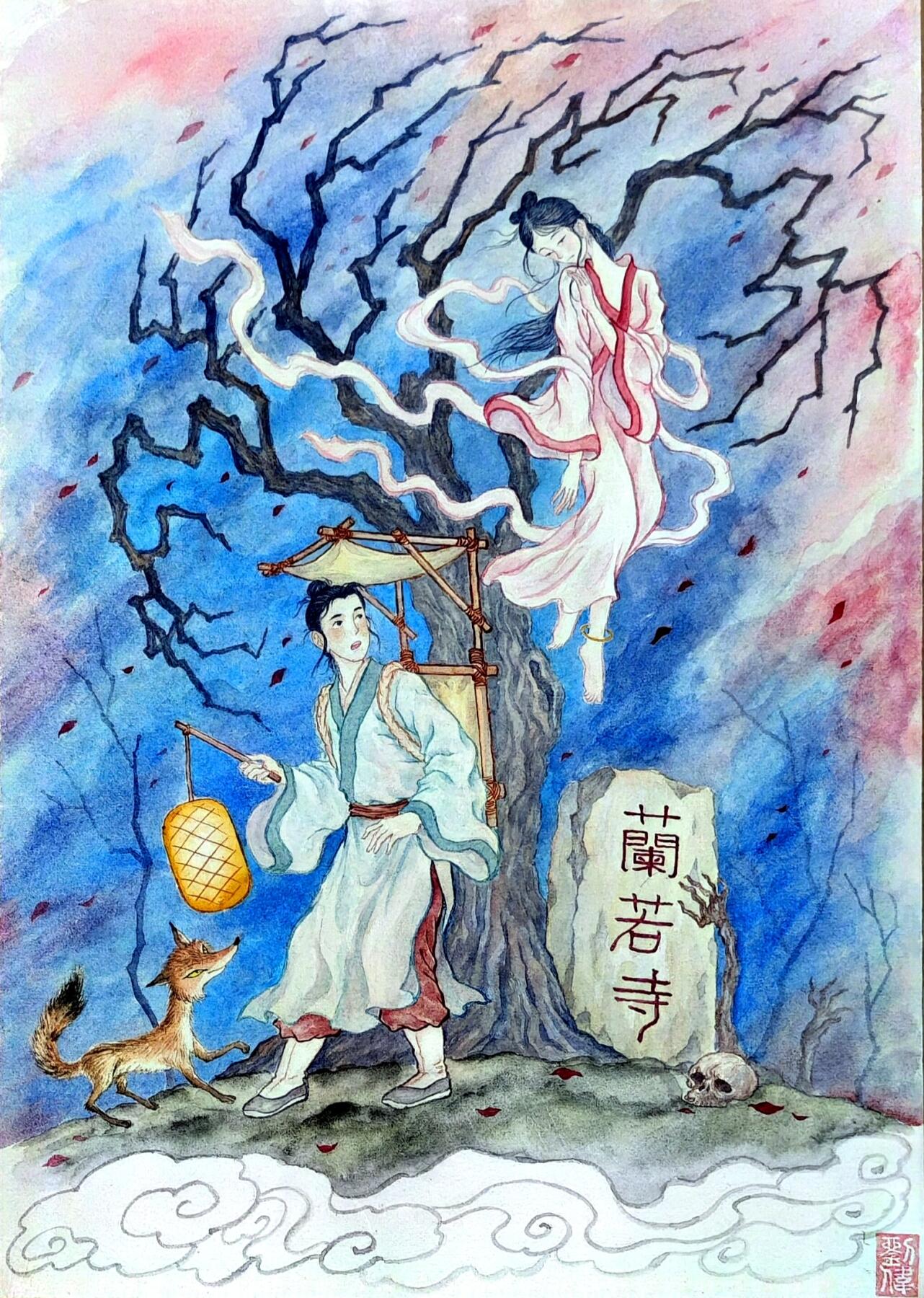 白泽拍卖卡牌手绘专场第30期（白金之夜 跨年大拍） 2025 刘伟手绘画 聂小倩 已装框 尺寸：内26.7cm*36.3cm 外：36cm*46cm  刘伟钤印