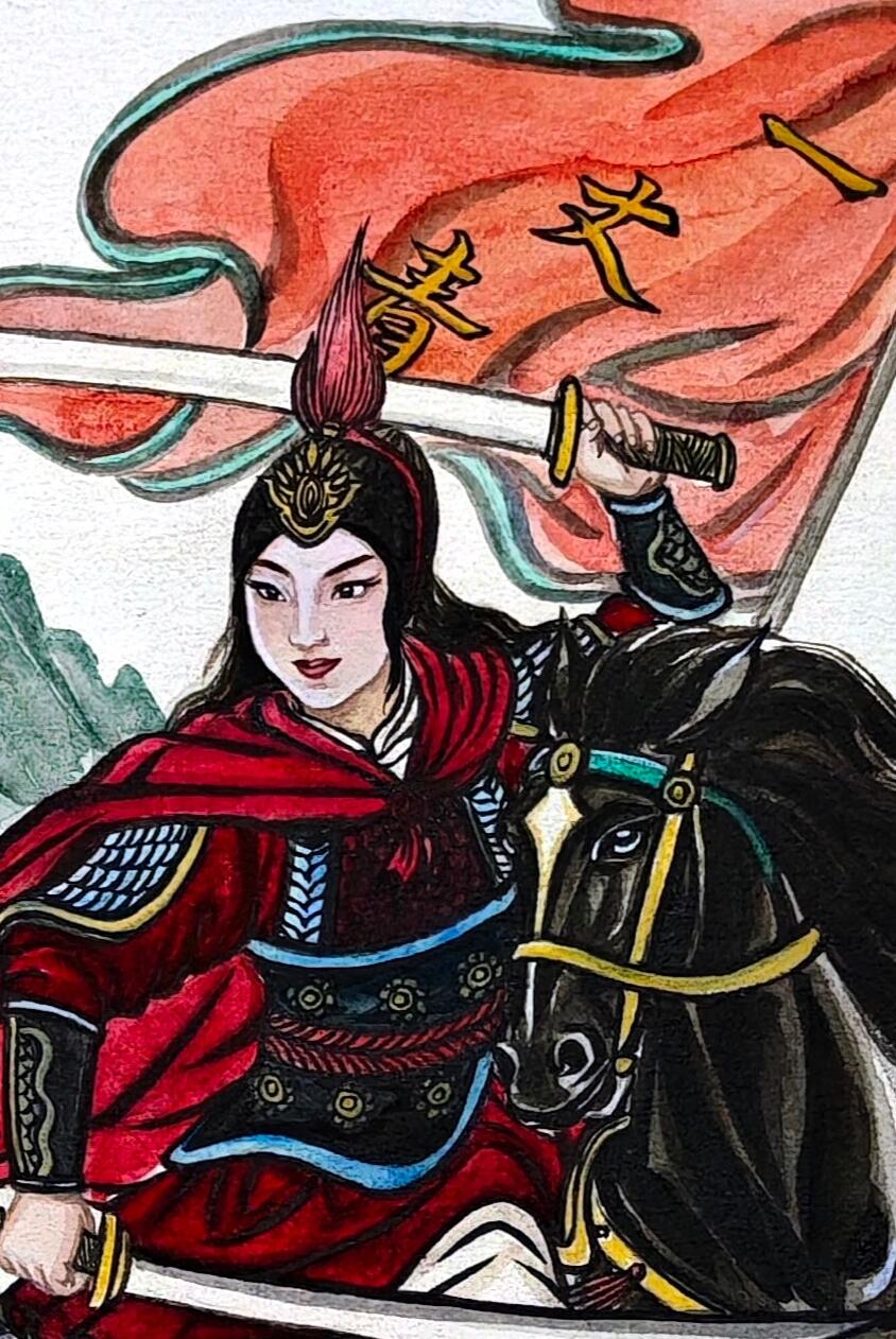 白泽拍卖卡牌手绘专场第30期（白金之夜 跨年大拍） 2024 那澜手绘画 一丈青扈三娘 尺寸：20cm*30cm  那澜亲签