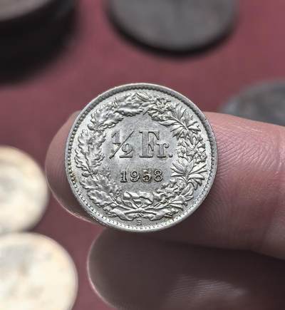 南宋泉阁俄币 外币 国币 专场第二十期 【送拍无额外佣金】 - 瑞士 1958年 1/2瑞士法郎小银币 好品