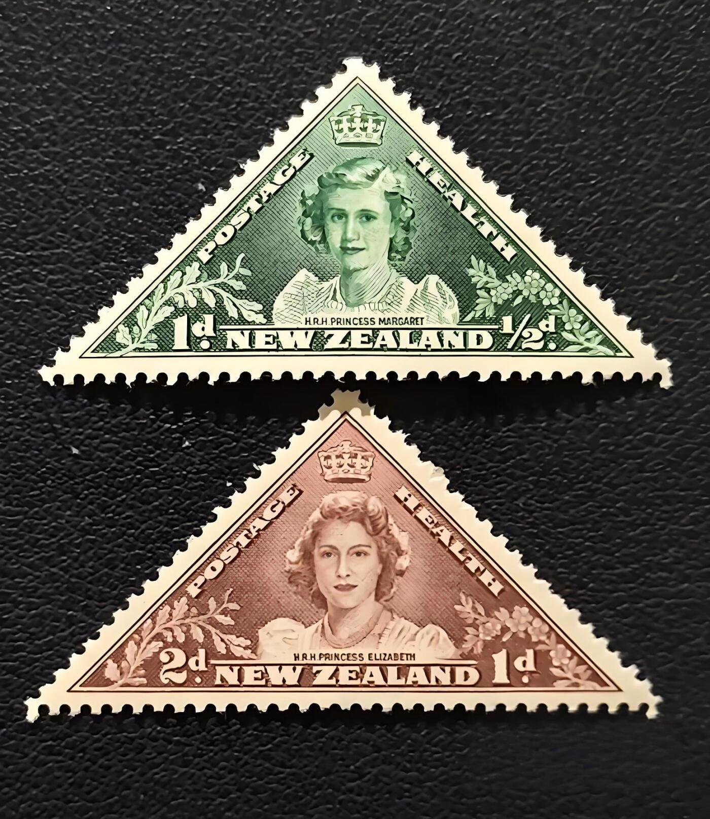 新西兰官方发行《伊丽莎白公主与玛格丽特公主》三角异形雕刻版