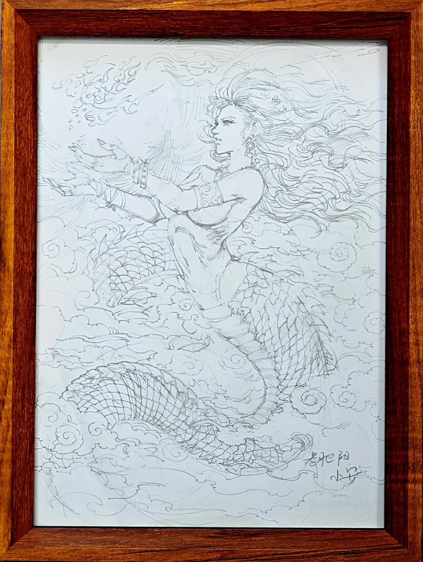 白泽拍卖卡牌手绘专场第30期（白金之夜 跨年大拍） 2025 老肥阳&小安手绘画 女娲原稿 已装框 尺寸：内20cm*28.6cm  老肥阳&小安双签