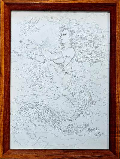 白泽拍卖卡牌手绘专场第30期（白金之夜 跨年大拍） - 2025 老肥阳&小安手绘画 女娲原稿 已装框 尺寸：内20cm*28.6cm  老肥阳&小安双签