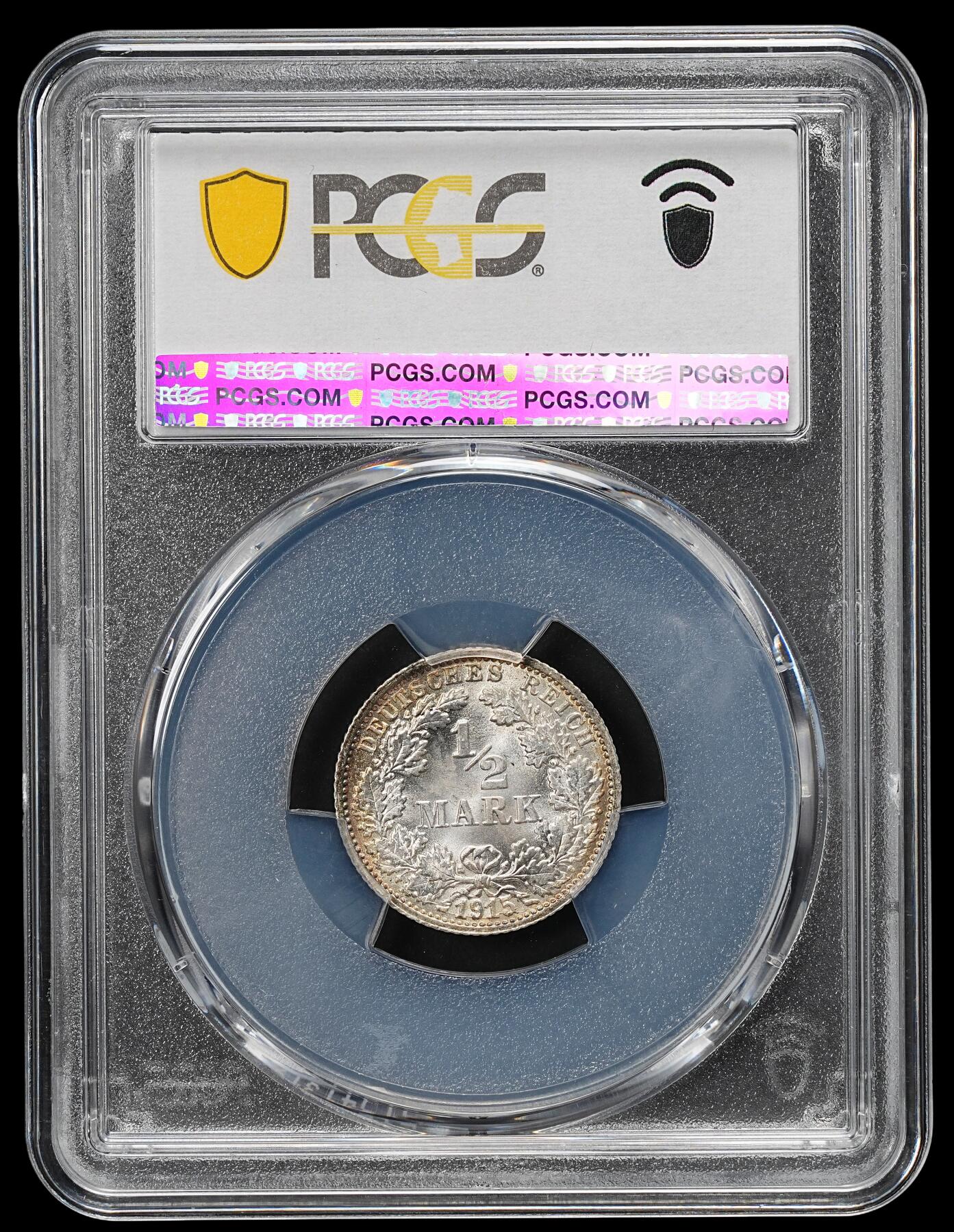 修遠堂世界钱币第九十八期 PCGS MS68 1915年德国1/2马克银币 68分老币天花板级别分数 更有环彩加持 收藏级佳品