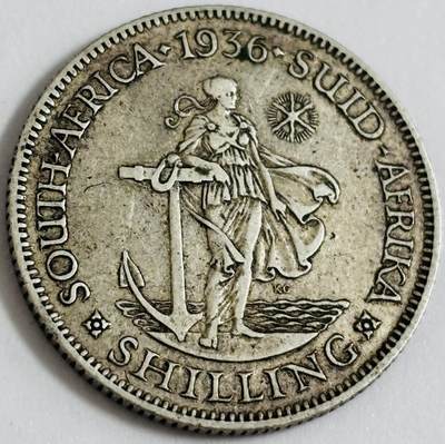 文馨钱币收藏第 286 场，圣诞节专场【 长期接收代拍品低至 0 佣金】 - 稀少好品 1936 年英属南非乔治五世 1 先令银币，第三版关门年 800 银，第三版设计不同