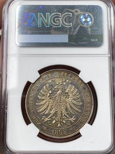 万国钱币拍卖第058期（万国新年大拍） NGC MS63 1888年德国三皇之年普鲁士鹰纪念银章 黄金彩完美包浆 高浮雕喷砂镜面精制三皇全深打的普鲁士鹰少见