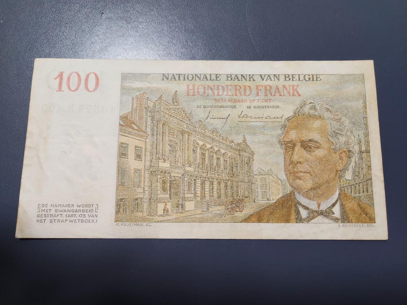 12月21号晚上8点 外国纸币自动截拍第75场 比利时1959年100法郎 极美品