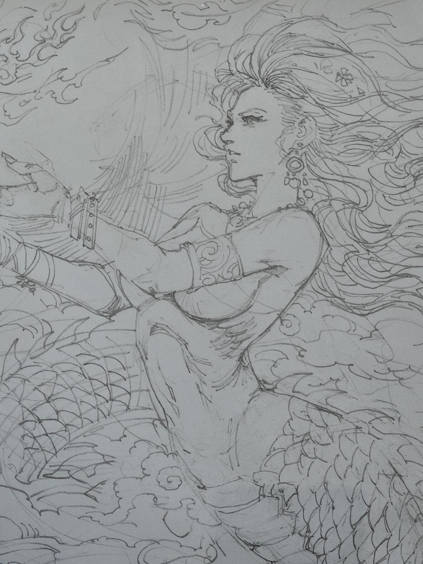 白泽拍卖卡牌手绘专场第30期（白金之夜 跨年大拍） 2025 老肥阳&小安手绘画 女娲原稿 已装框 尺寸：内20cm*28.6cm  老肥阳&小安双签