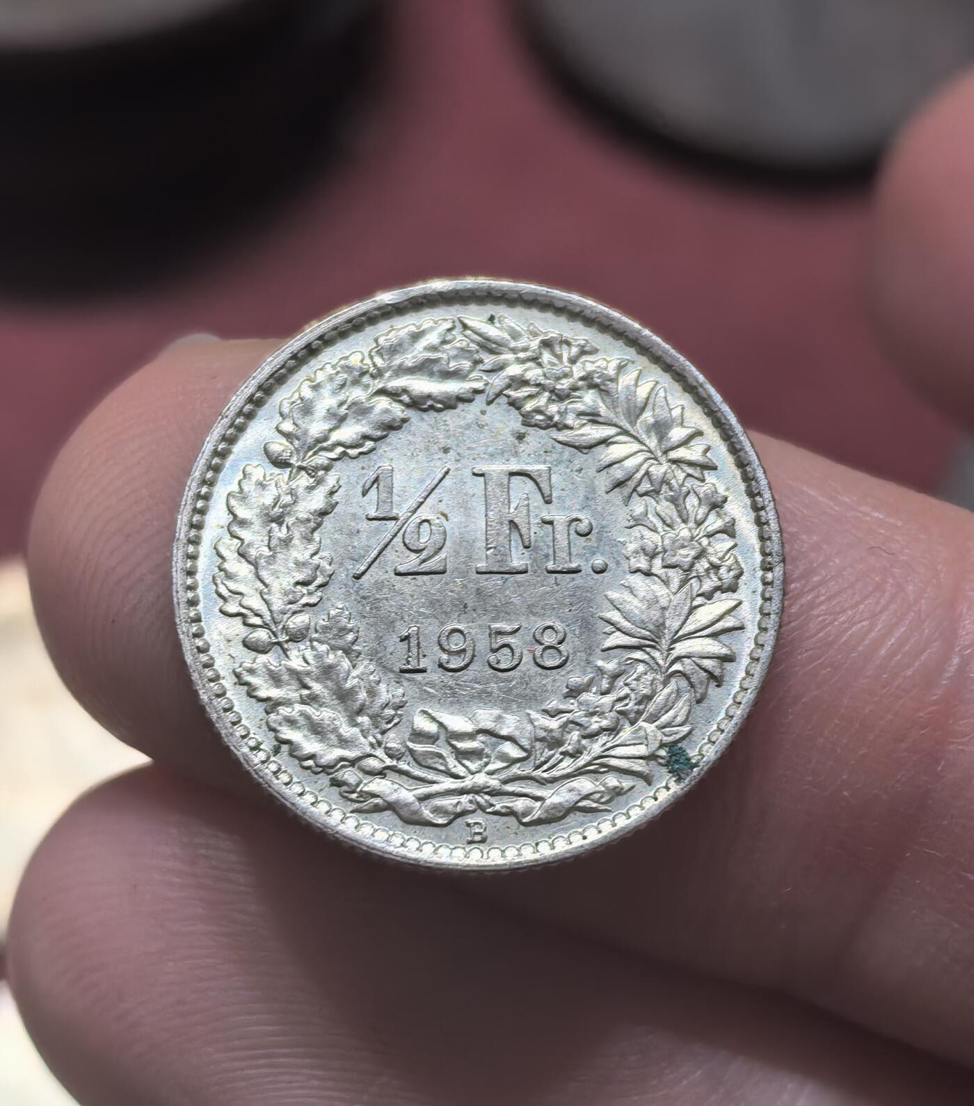 南宋泉阁俄币 外币 国币 专场第二十期 【送拍无额外佣金】 瑞士 1958年 1/2瑞士法郎小银币 好品