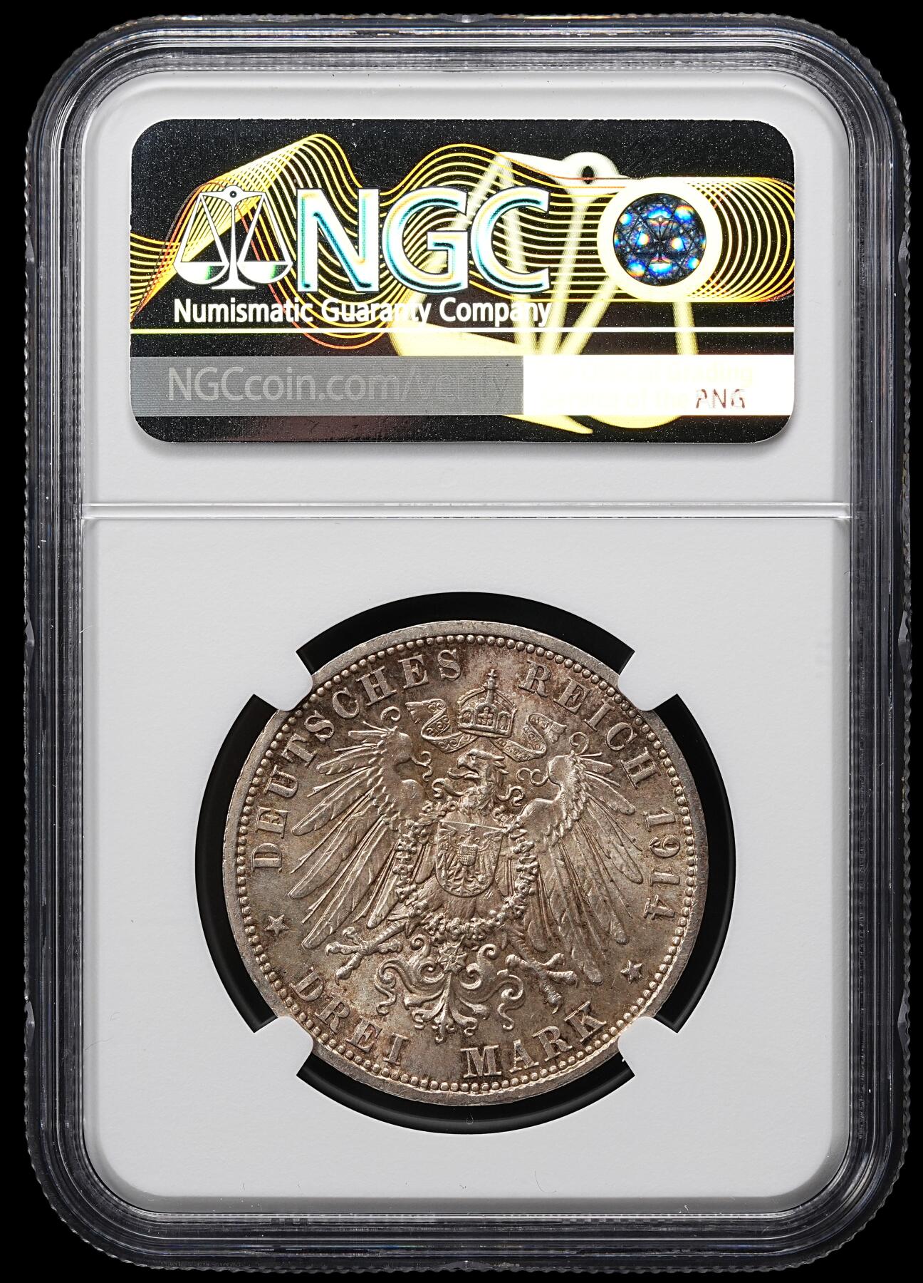 修遠堂世界钱币第九十八期 NGC MS63 1914年德国安哈尔特 - 德绍公国“腓特烈二世与玛丽公主银婚纪念” 3马克银币