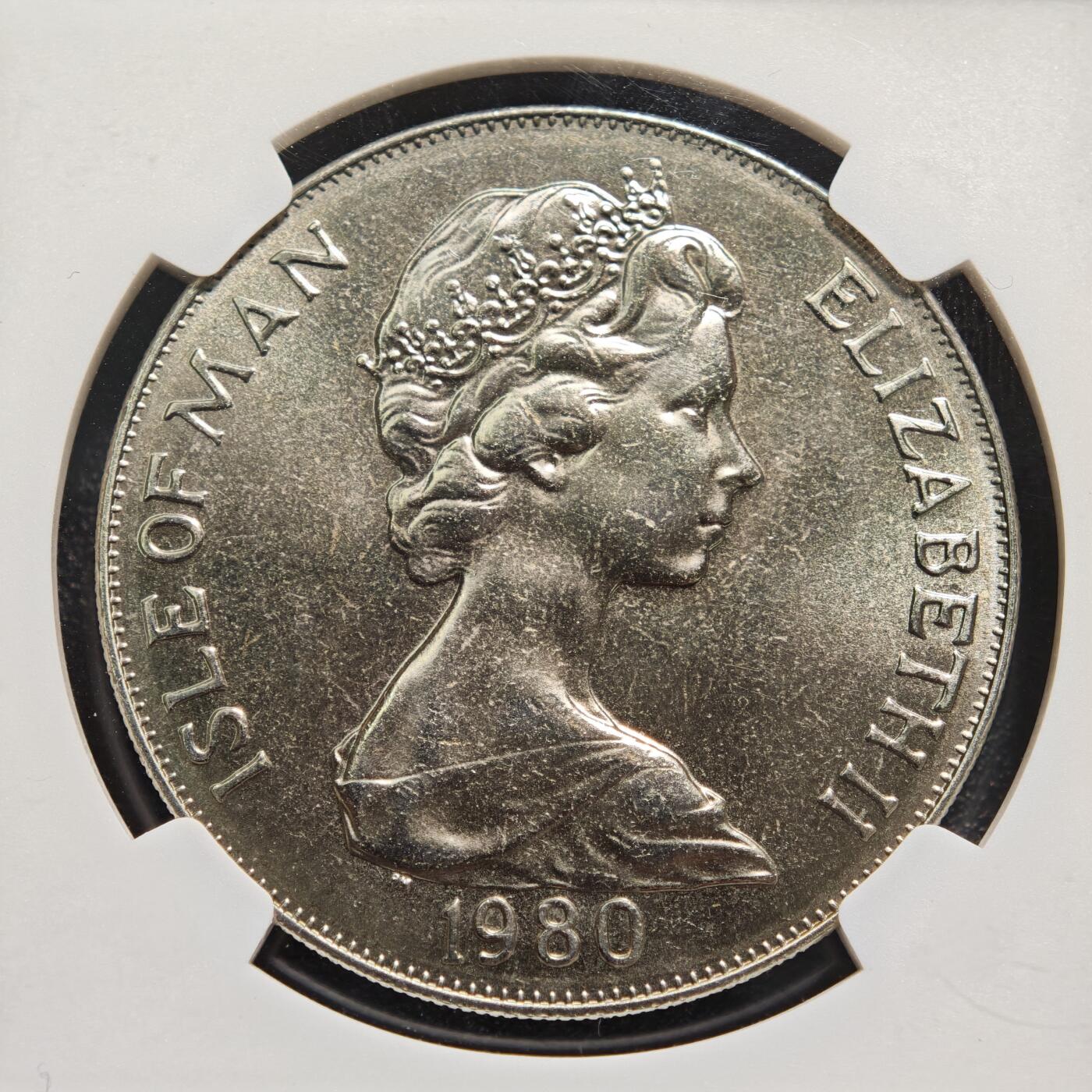 【德藏】世界币章拍卖第158期（拍品征集中~欢迎藏友联系） 1980年 马恩岛德比赛马二百周年纪念1克朗纪念镍币 NGC MS65 原光十足