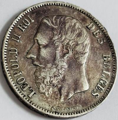 文馨钱币收藏第 286 场，圣诞节专场【 长期接收代拍品低至 0 佣金】 - 好彩 1869 年比利时利奥波德二世 5 法郎大银币，第一版 900 银