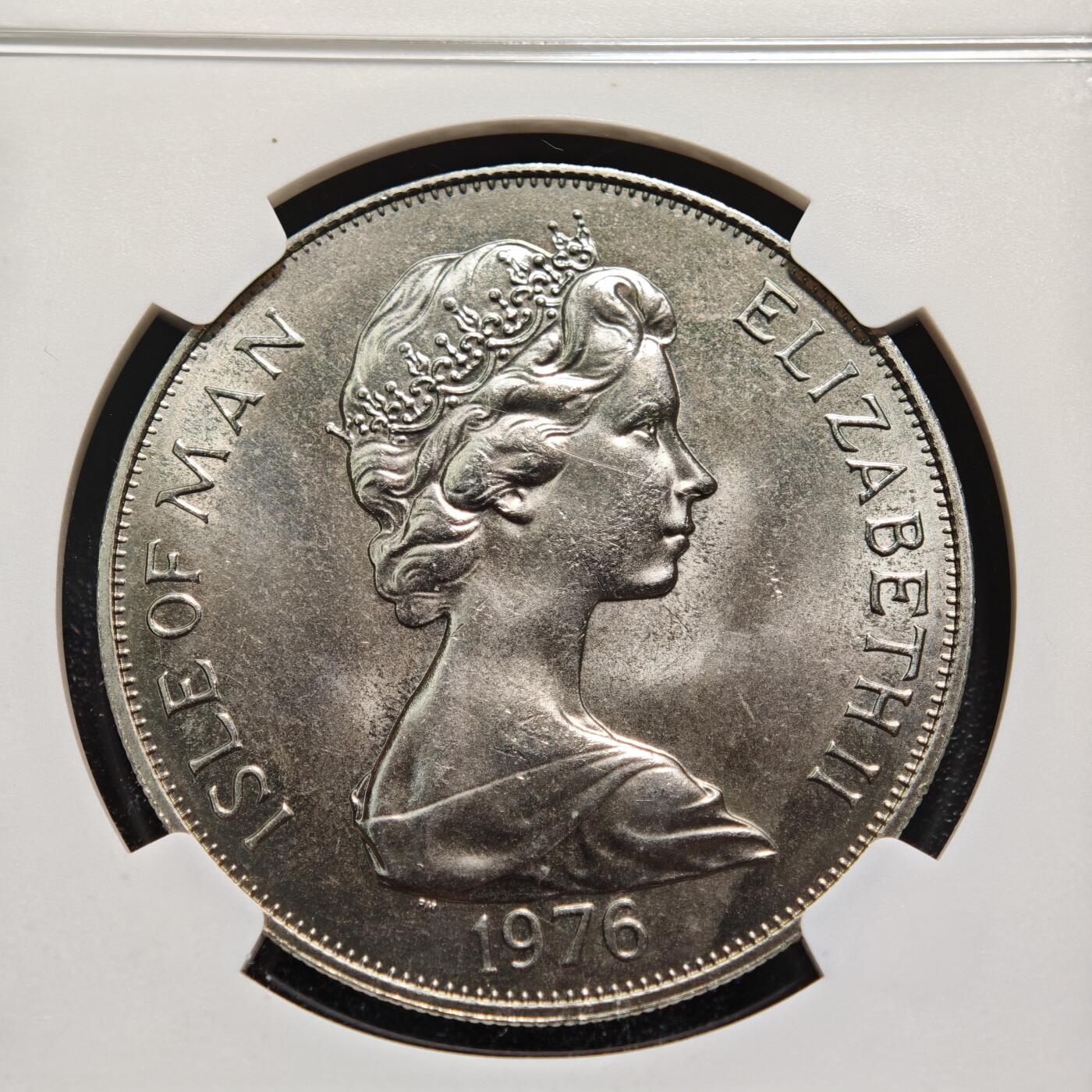 【德藏】世界币章拍卖第158期（拍品征集中~欢迎藏友联系） 1976年 马恩岛马牵引有轨电车百年纪念1克朗纪念镍币 NGC MS65 转光极强