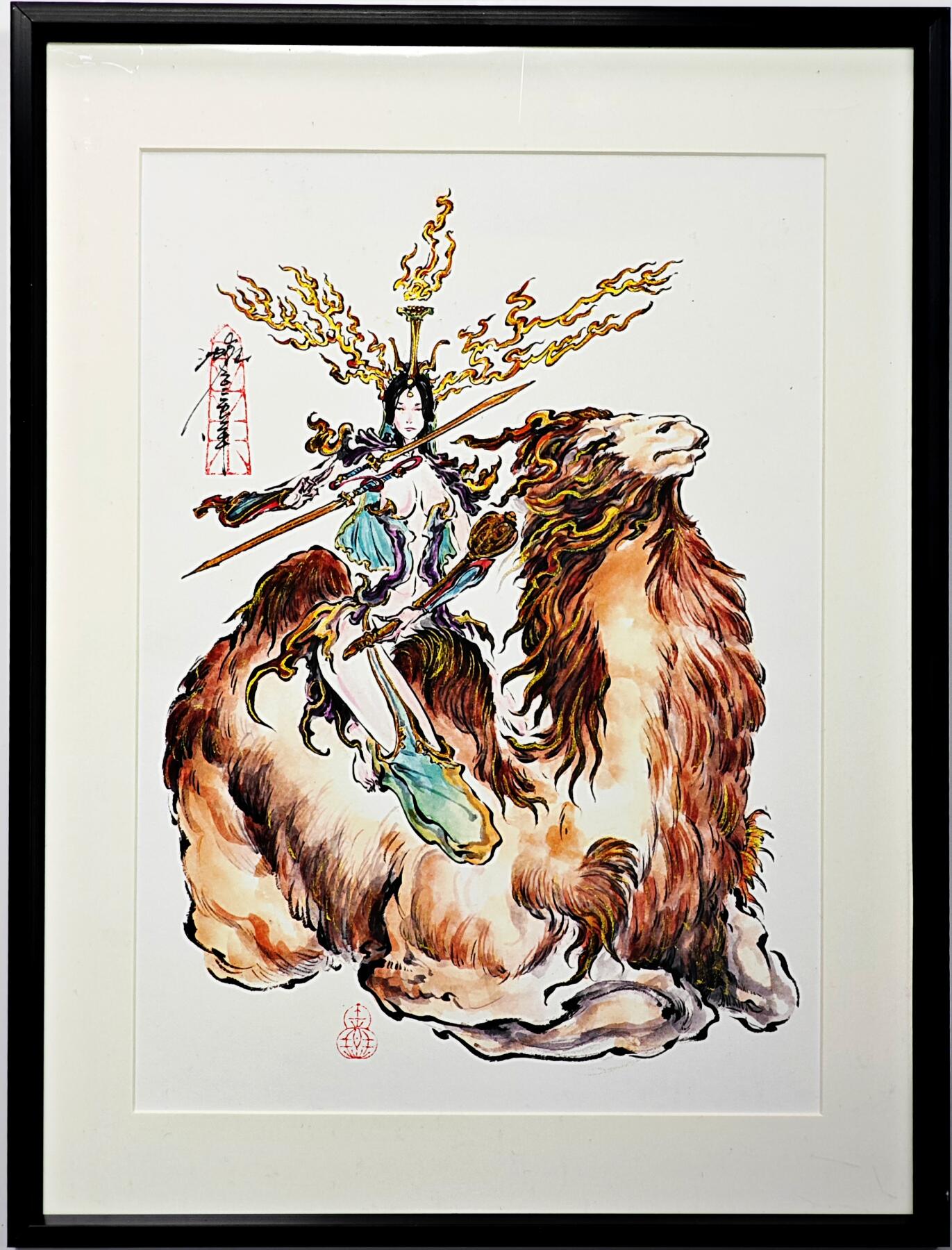 白泽拍卖卡牌手绘专场第30期（白金之夜 跨年大拍） 2025 启读文化 沈鑫限量微喷版画 火灵圣母  尺寸：26.5cm*38cm 已装裱  描金 无收藏证书  沈鑫亲签