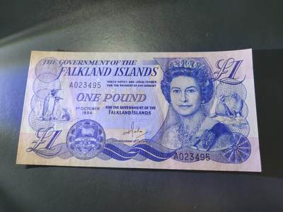 12月21号晚上8点 外国纸币自动截拍第75场 - 全新UNC 1984年 福克兰 群岛1镑 纸币 