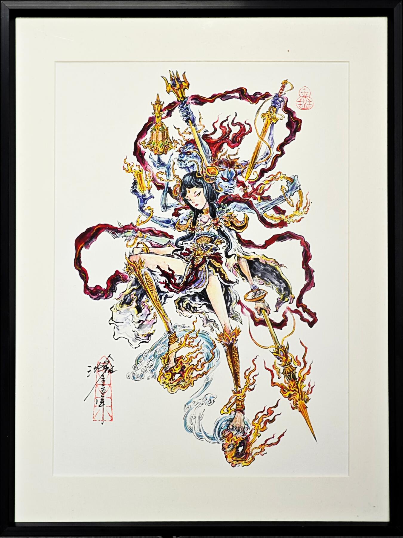 白泽拍卖卡牌手绘专场第30期（白金之夜 跨年大拍） 2025 启读文化 沈鑫限量微喷版画 封神 哪吒 尺寸：26.5cm*38cm 已装裱 +收藏证书 描金  沈鑫亲签