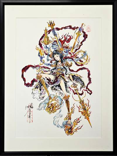 白泽拍卖卡牌手绘专场第30期（白金之夜 跨年大拍） - 2025 启读文化 沈鑫限量微喷版画 封神 哪吒 尺寸：26.5cm*38cm 已装裱 +收藏证书 描金  沈鑫亲签