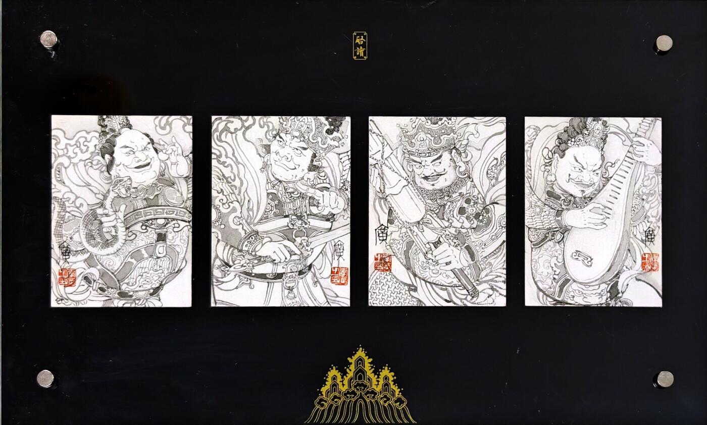 白泽拍卖卡牌手绘专场第30期（白金之夜 跨年大拍） 2025 李广手绘卡 4张 四大天王 已装框  李广亲签