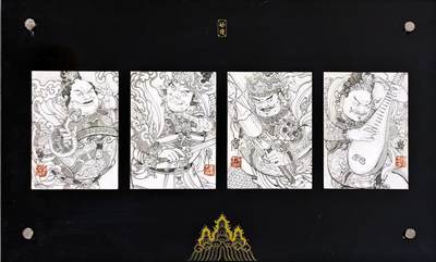 白泽拍卖卡牌手绘专场第30期（白金之夜 跨年大拍） - 2025 李广手绘卡 4张 四大天王 已装框  李广亲签