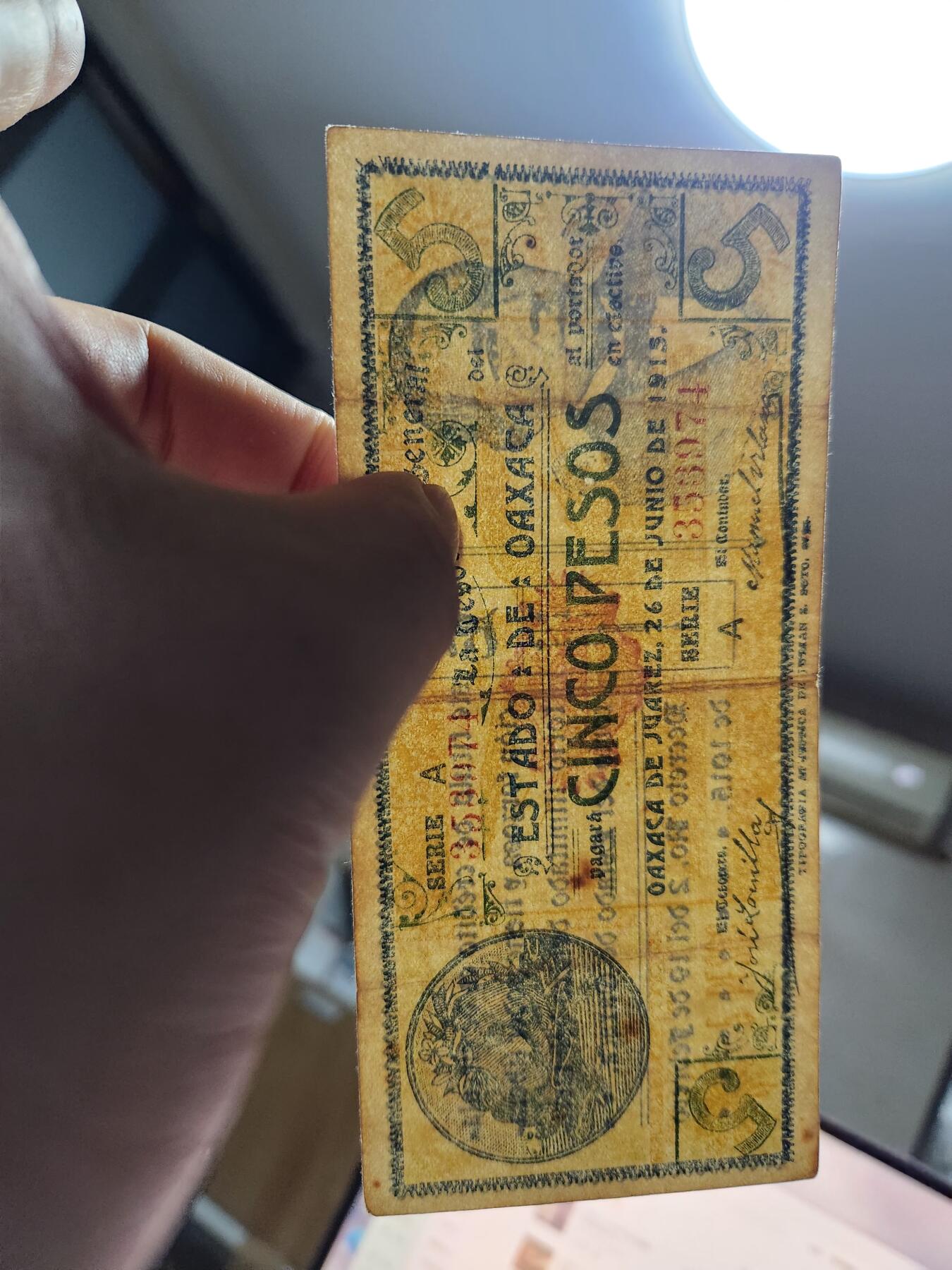 12月21号晚上8点 外国纸币自动截拍第75场 1915年 墨西哥1-5比索 纸币 极美品一对