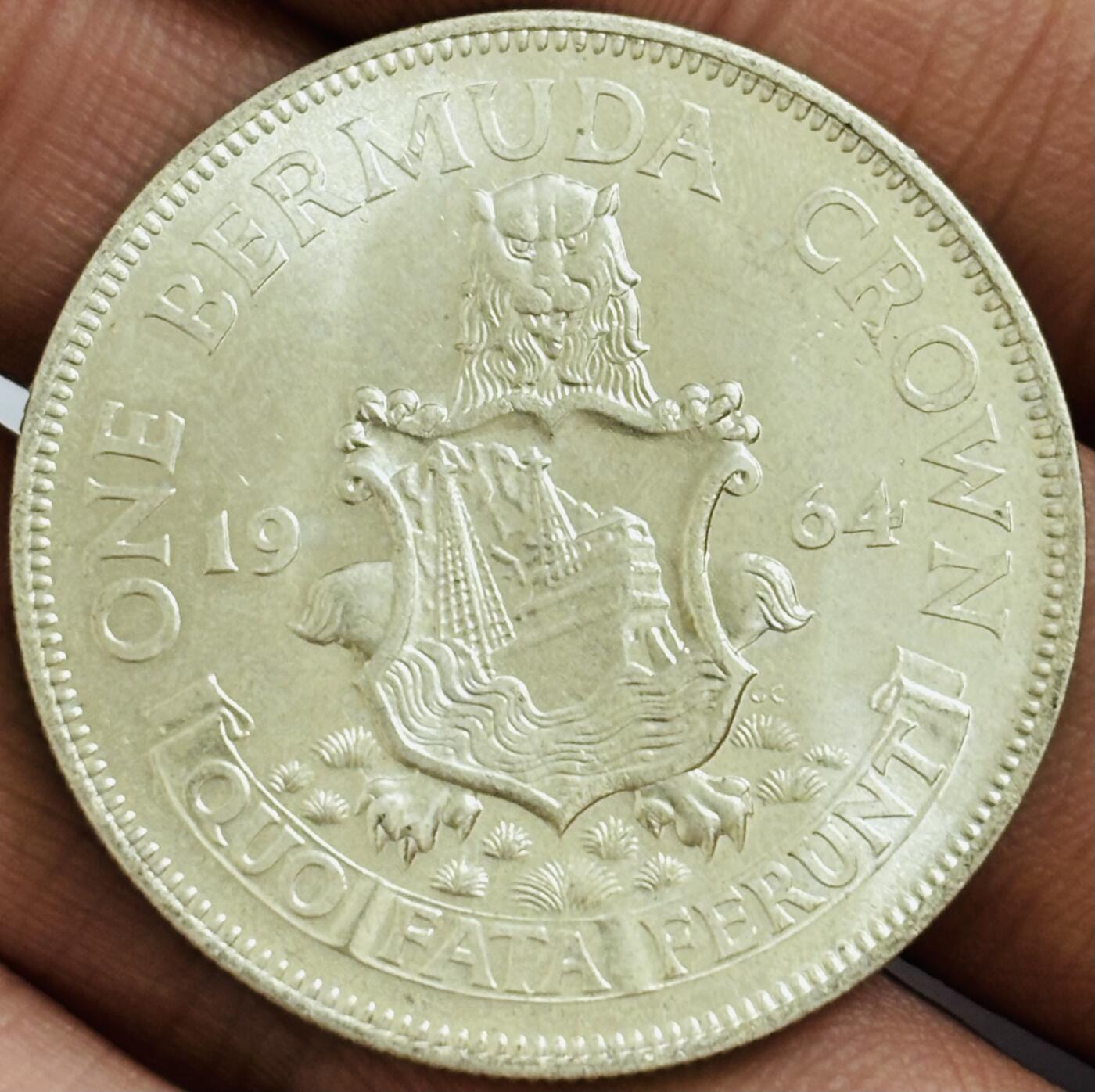 文馨钱币收藏第 286 场，圣诞节专场【 长期接收代拍品低至 0 佣金】 原光 MS 级别 1964 年英属百慕大 1 克朗大银币，独年份 500 银
