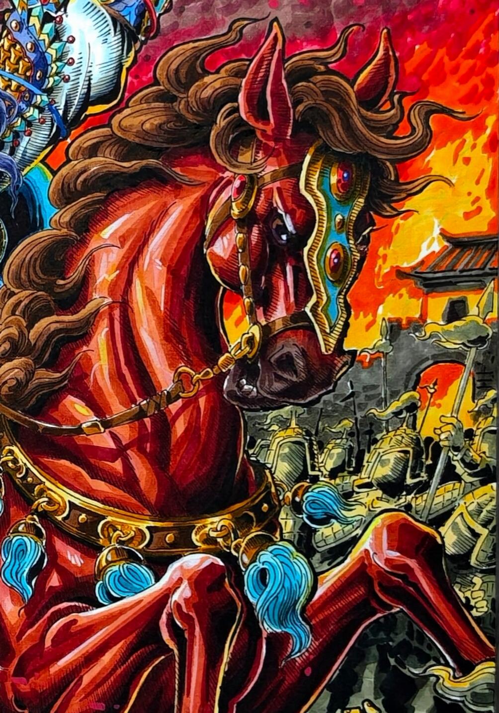 白泽拍卖卡牌手绘专场第30期（白金之夜 跨年大拍） 2025 李尊奇手绘画 扈三娘 尺寸：27cm*38.8cm  李尊奇亲签